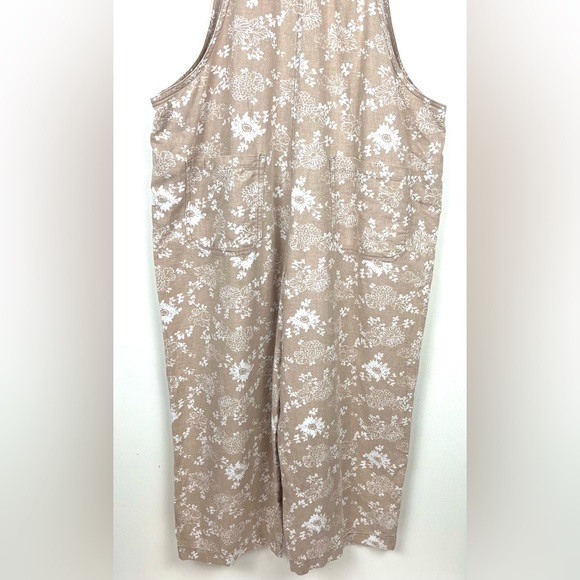 Vintage 90’s Neutral Floral Linen Blend Relaxed Jumpsuit Overalls - Picture 13 of 16